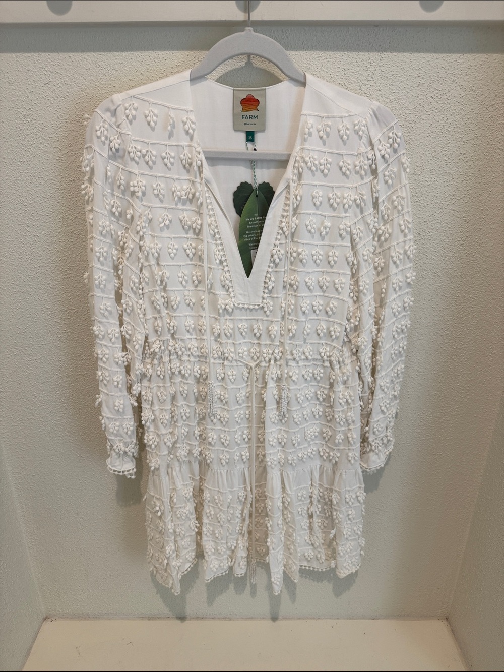 FARM Rio White Textured V-Neck Boho Tunic